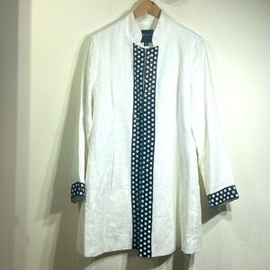 (N3) Insight Women's White Linen Blazer with‎ Sequin Trim, Size 10